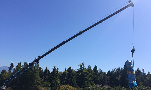 long boom crane lifting art into place